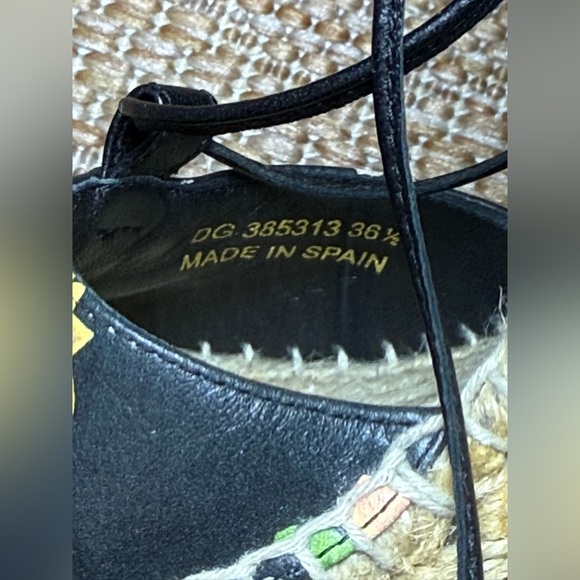 Saint Laurent YSL Black Leather Floral Espadrilles Wedge Sandals,Heels,US 6.5 - Picture 9 of 11